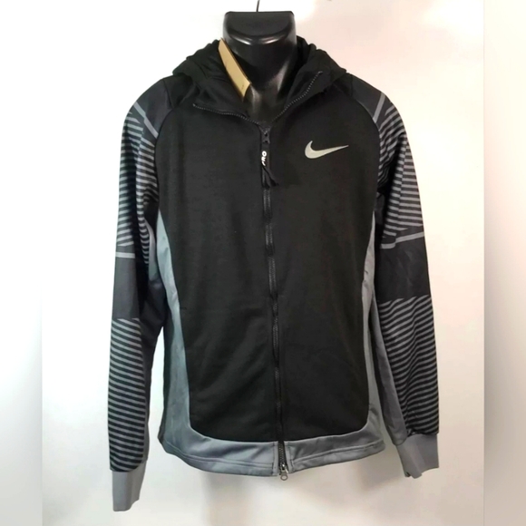 NEW NIKE DRI FIT Black Long Sleeve Hooded Stretch Coat Jacket Men
